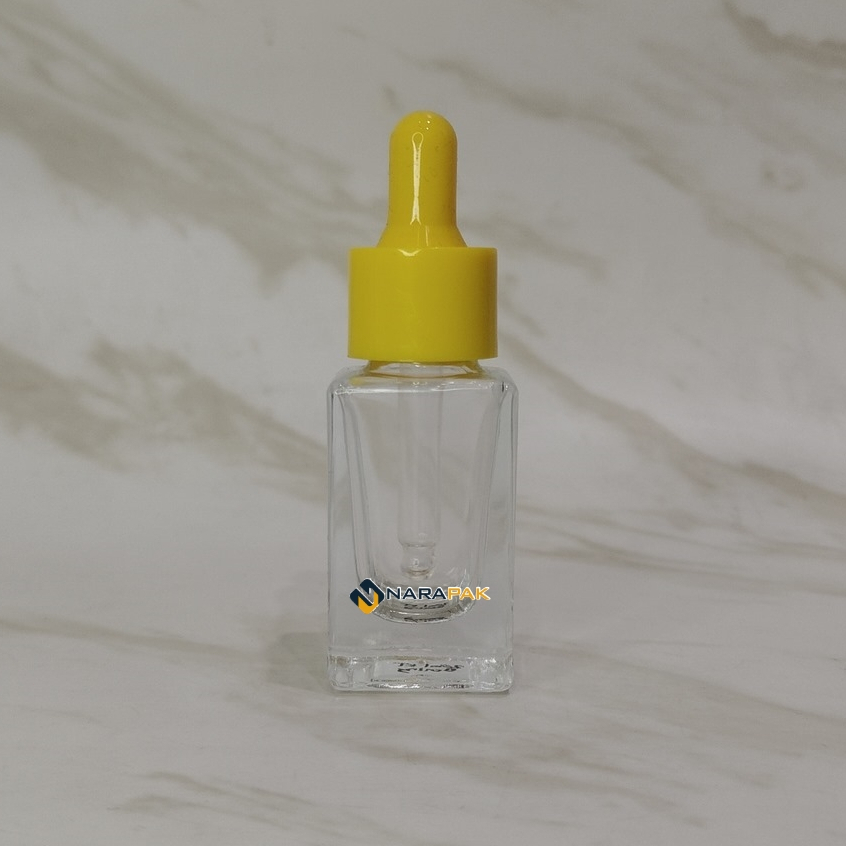 Botol Kaca 20ml Kotak Bening Tutup Kuning Botol Pipet Skincare Serum Dropper 20KT