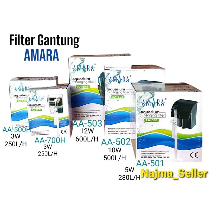 Filter Gantung Aquarium AMARA seri AA-501, AA-502, AA-503, AA-700 H, AA-500 H - AA-700 H