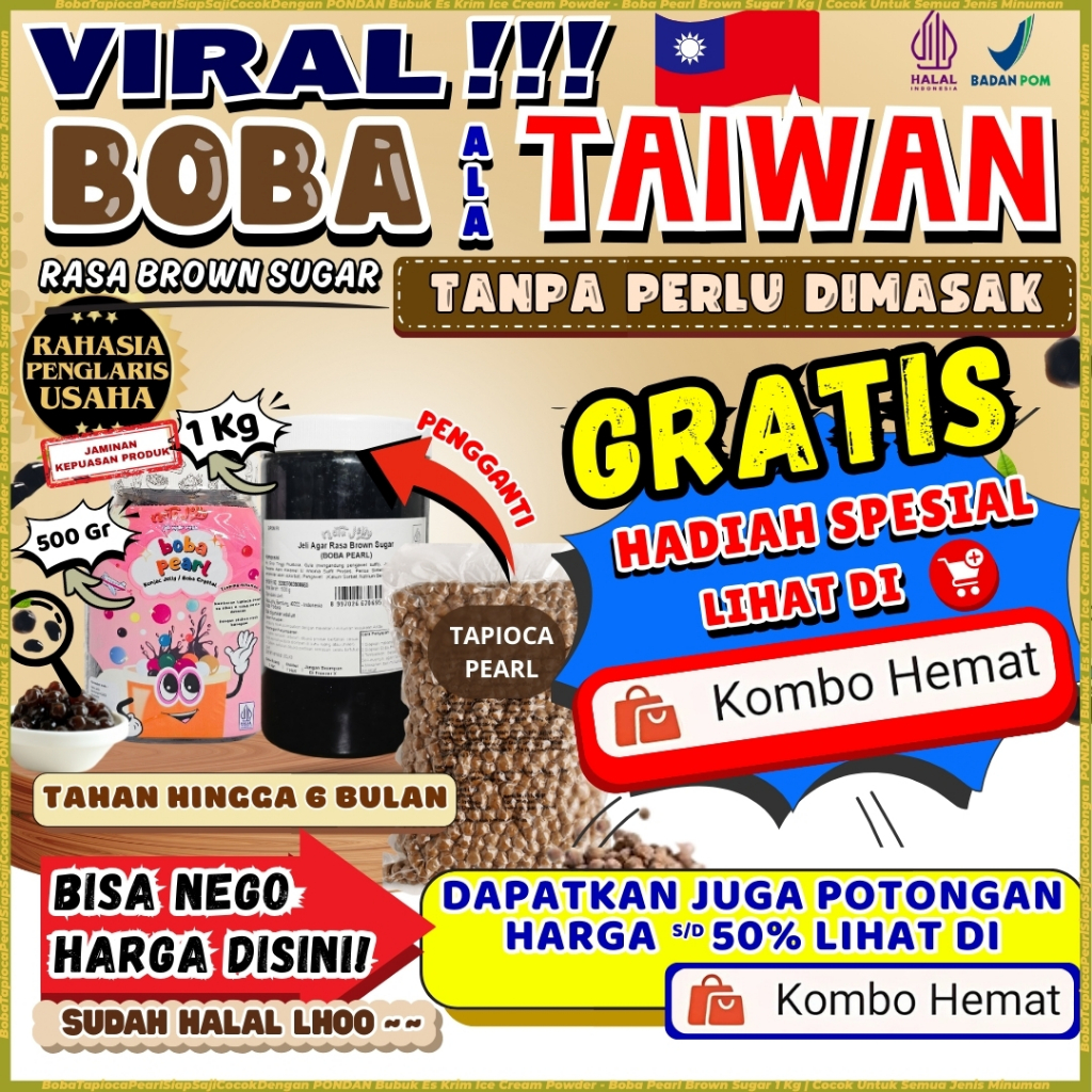 BobaTapiocaPearlSiapSajiCocokDengan PONDAN Bubuk Es Krim Ice Cream Powder - Boba Pearl Brown Sugar 1