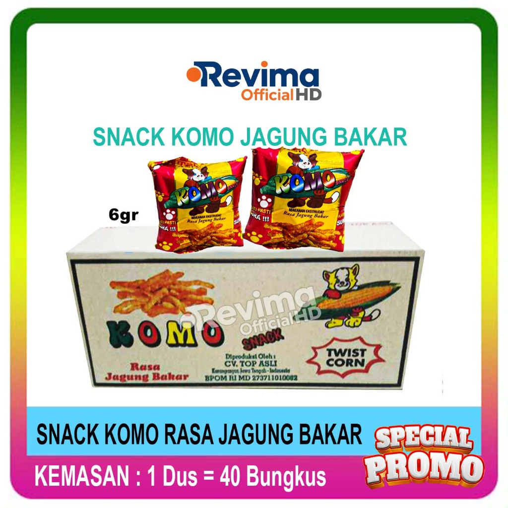 Snack KOMO Rasa Jagung Bakar, Snack Makanan Ringan Kemasan 1 Dus isi 40 Bungkus