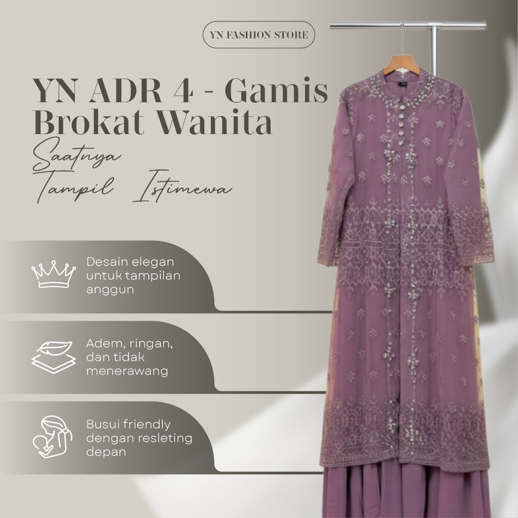 Gamis Pesta Wisuda Brokat YN ADR 4 M L XL XXL Warna Mocca Lime Navy Purple Gamis Elegan Mewah Pernik