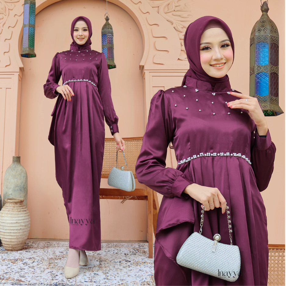 Gamis Kondangan Mewah Dan Elegan Seragam Bridesmaid Wedding Dress Jumbo Satin Silk Payet Mutiara Len