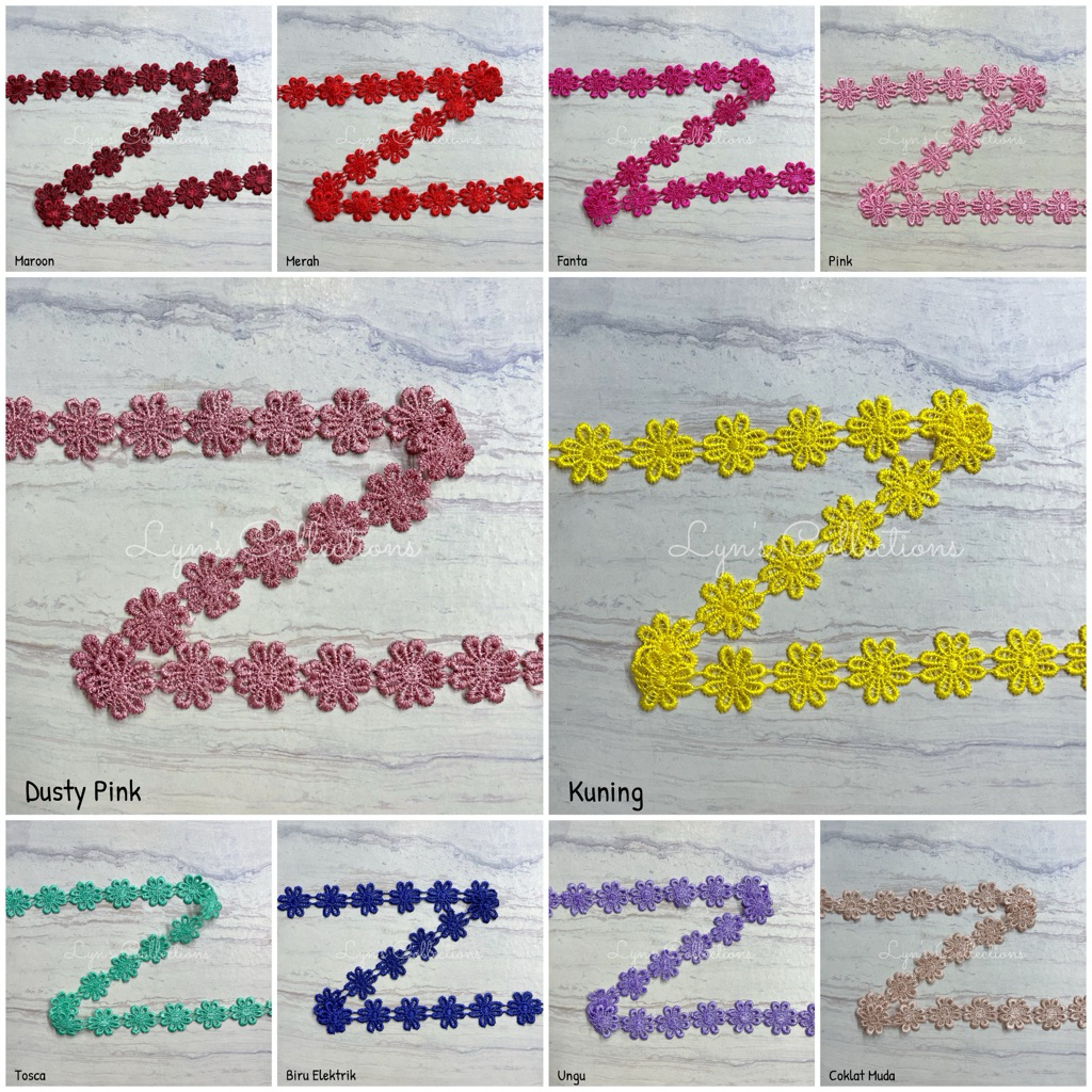 (1yard = 90cm) Renda Giper Bunga Melati 25mm | Renda Gyper