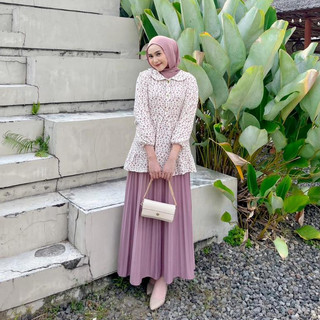 Delova Wardrobe - VIOLA Blouse Crinkle Brukat Vintage Premium Bordir Stylish | Outfit Atasan Wanita Modern Outer Rompi Vest Tali Renda Luaran Baju Pakaian Tulle Lace Tile Brokat untuk Lebaran Raya Kebaya Kondangan Kekinian Simple