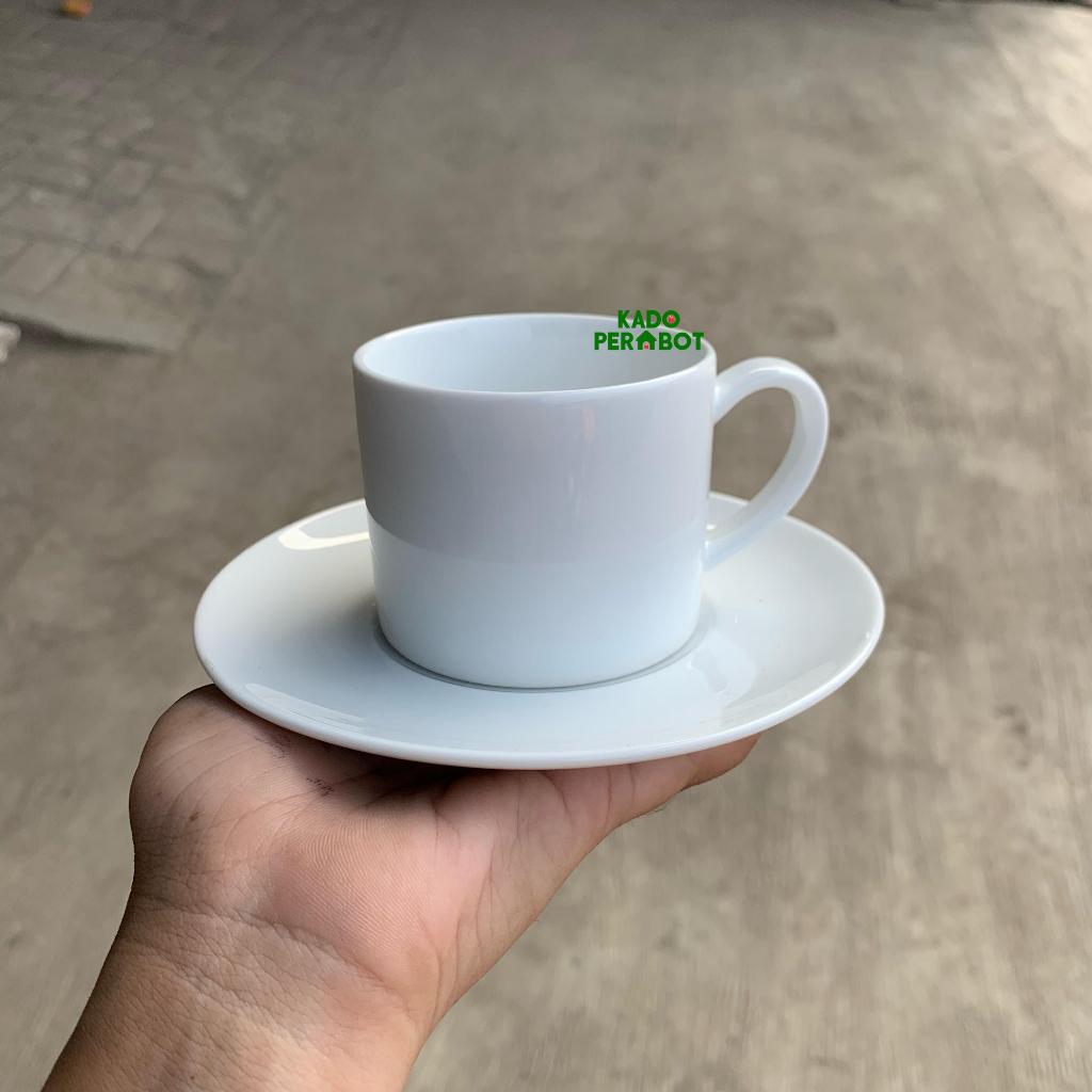 Cangkir + Tatakan Porcelain-Cangkir Kopi Mini-Gelas Kopi Set Tatakan Putih Polos
