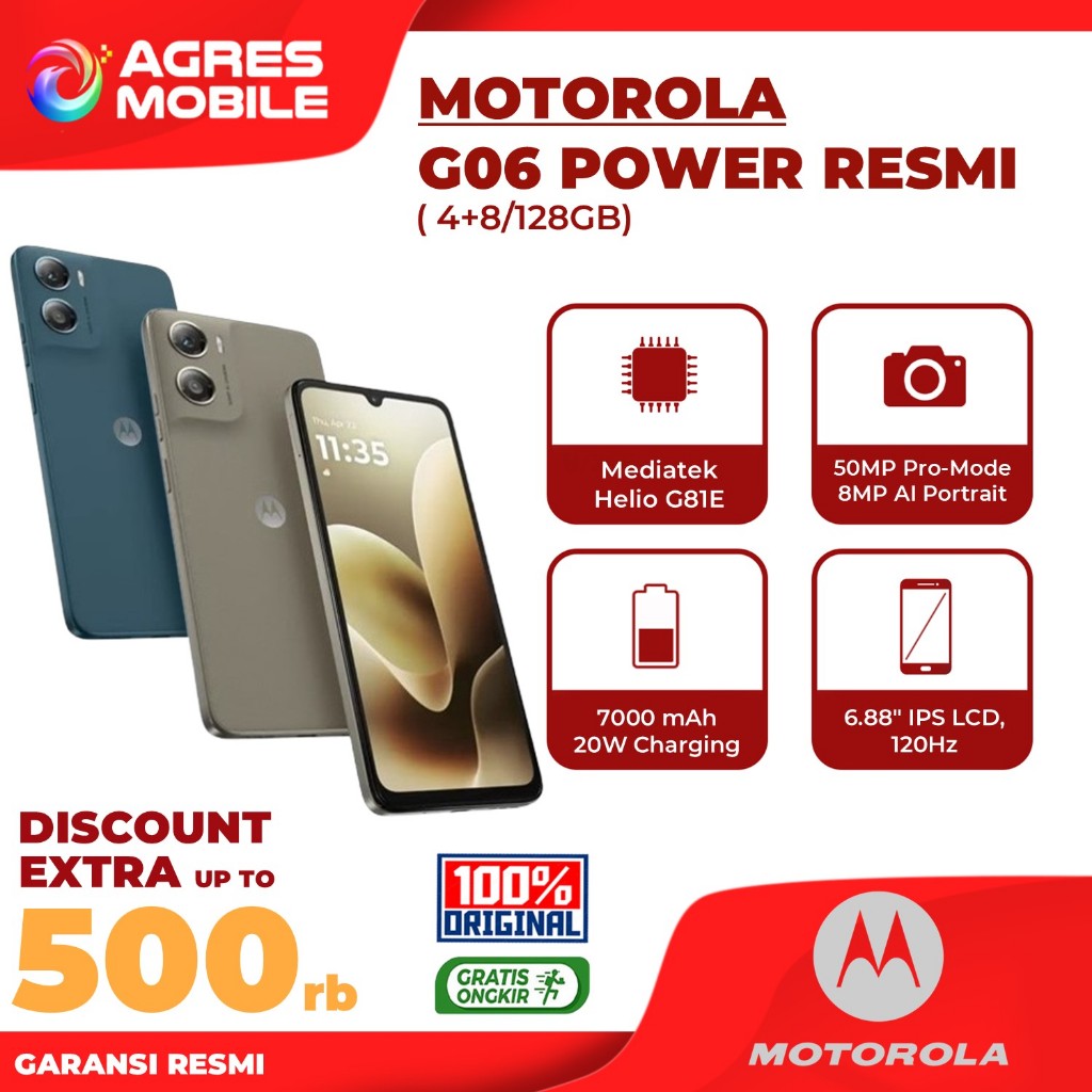 Motorola G06 Power 4/128GB Up to 12GB Extended RAM - Garansi Resmi Motorola Indonesia