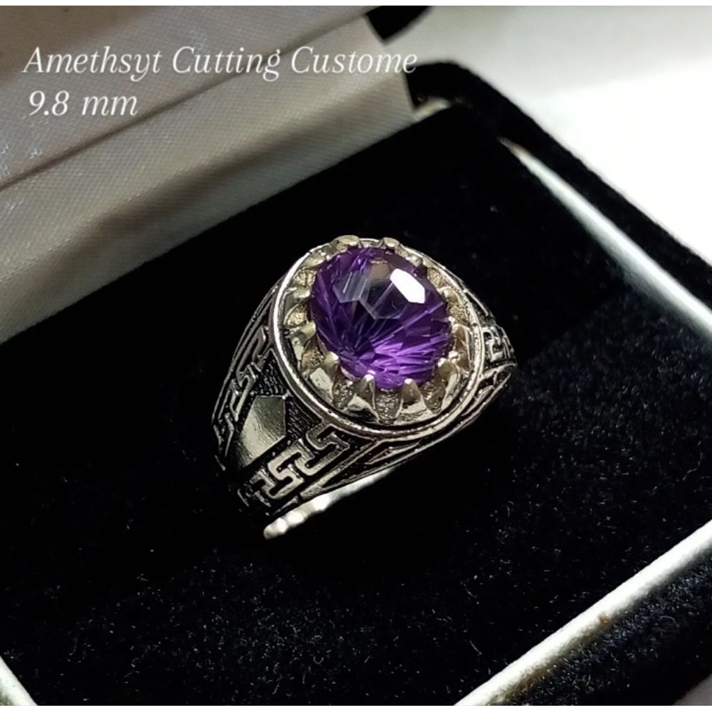 Cincin Batu Permata Natural Amethyst Cutting Custom Ring Vintage