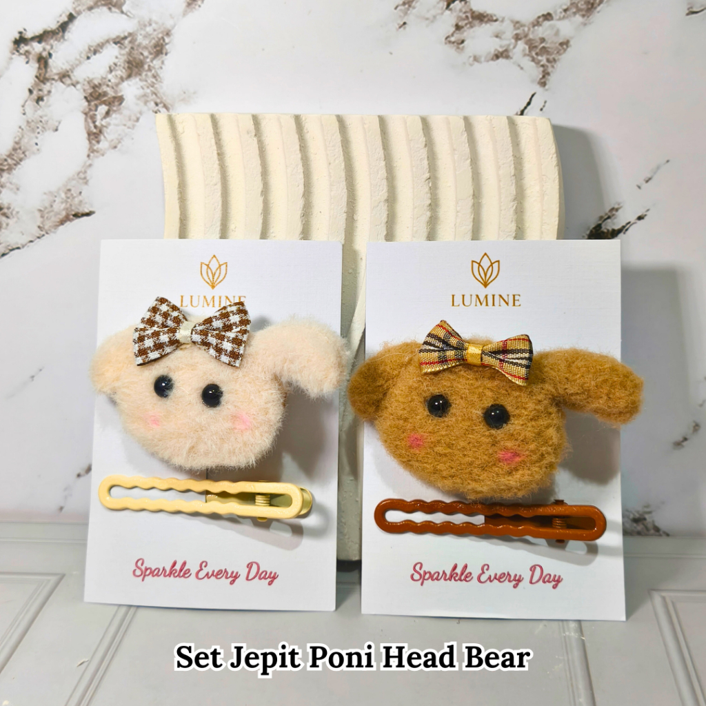 LUMINE Jepitan Anak Lucu Bear Bow | Jepit Anak Cream Brown | Jepit Korea Import Cute | Jepit Wanita 