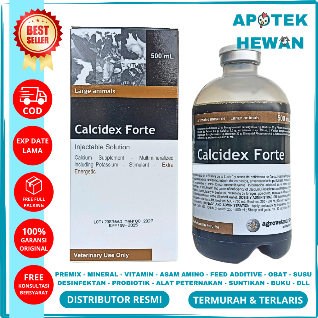 CALCIDEX FORTE 500ML AGROVET - Obat Ketosis Milk Fever Ambruk Hewan Ternak Sapi