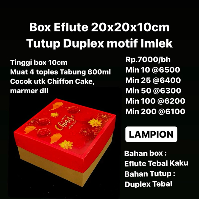 Box Eflute 20x20x10cm Tutup Duplex motif Imlek