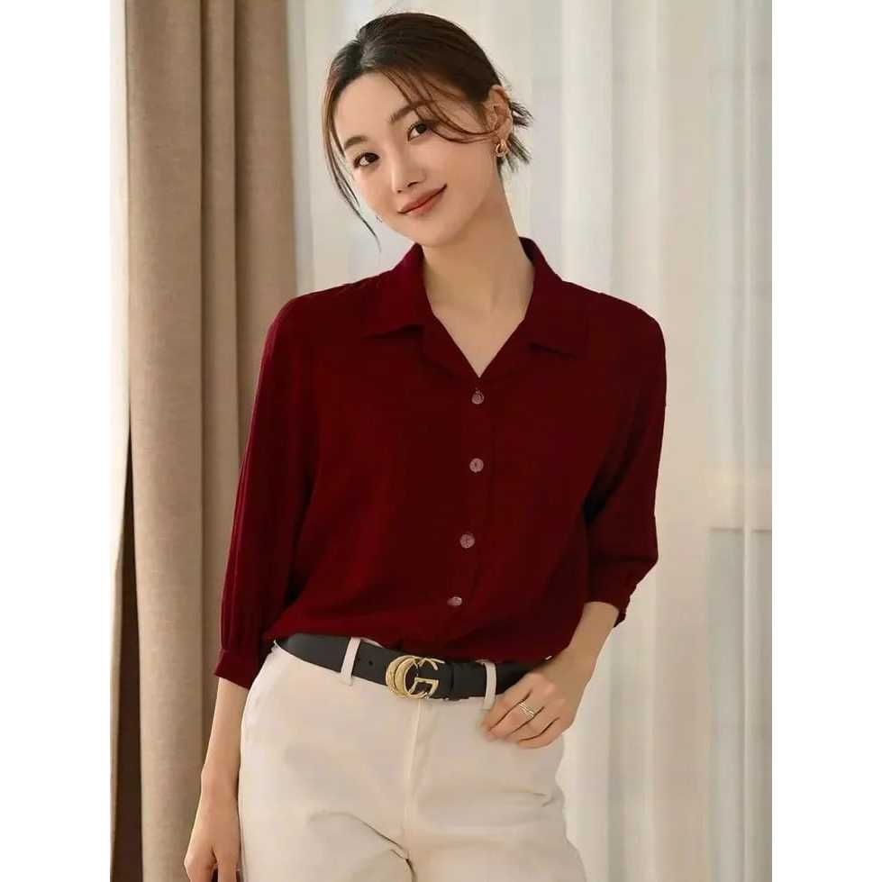 Atasan Wanita Kekinian Crinkle / Atasan Wanita Pinggang Karet Modern / Putih