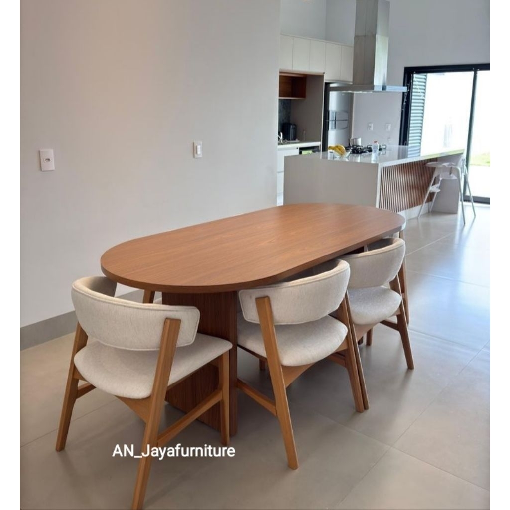 meja makan jati minimalis kursi 4 Meja makan oval kayu jati terbaru