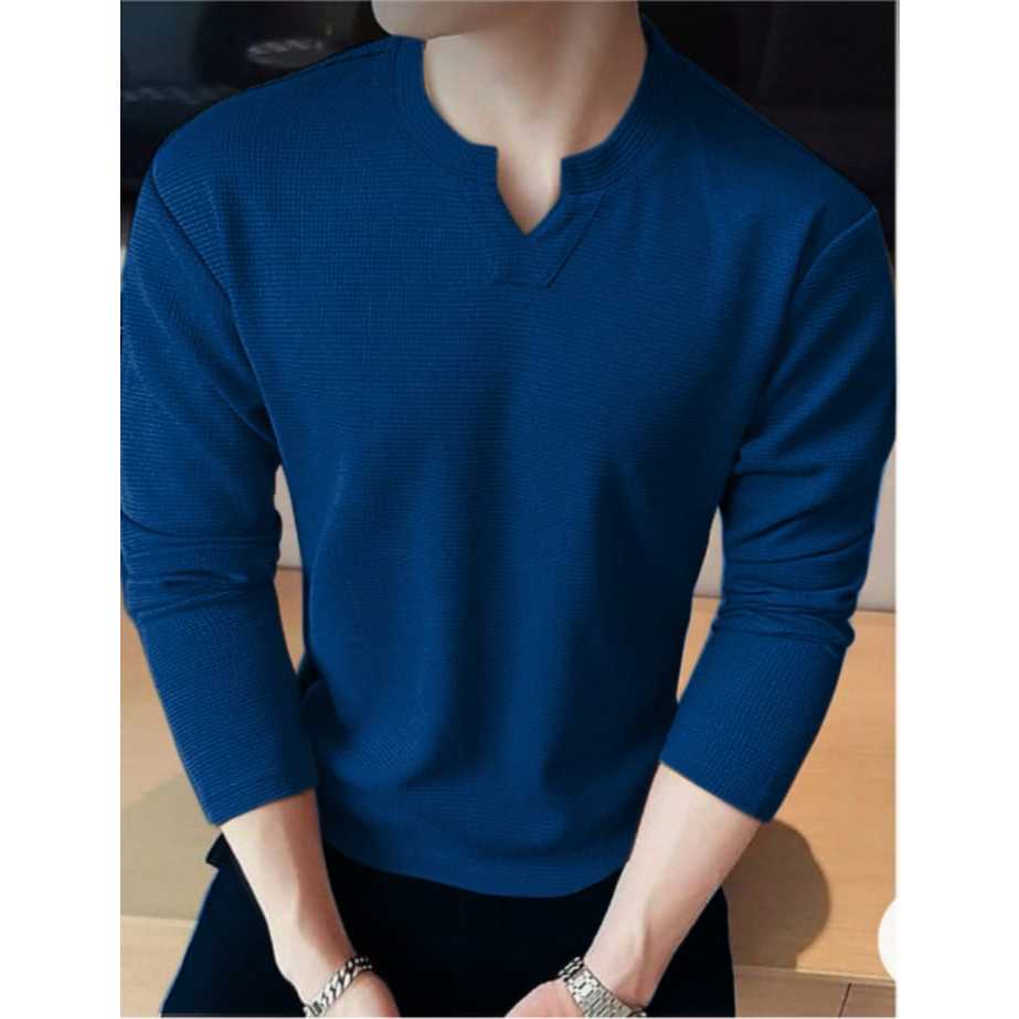 Kaos Pria Waffle Uniqlo Vneck Polos Panjang