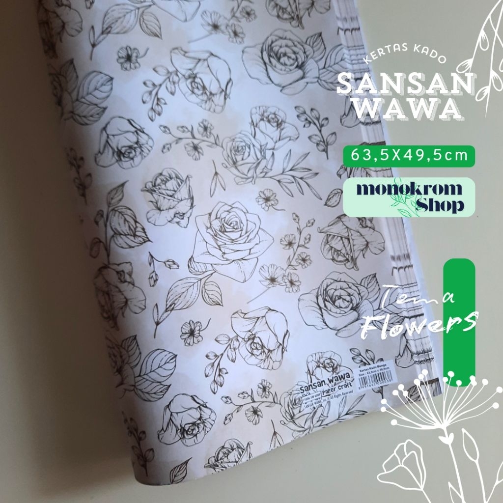 Kertas Kado Sansan Wawa Bunga Flowers  Motif Mawar Rose Vintage Soft Vintage - Wrapping Paper Craft