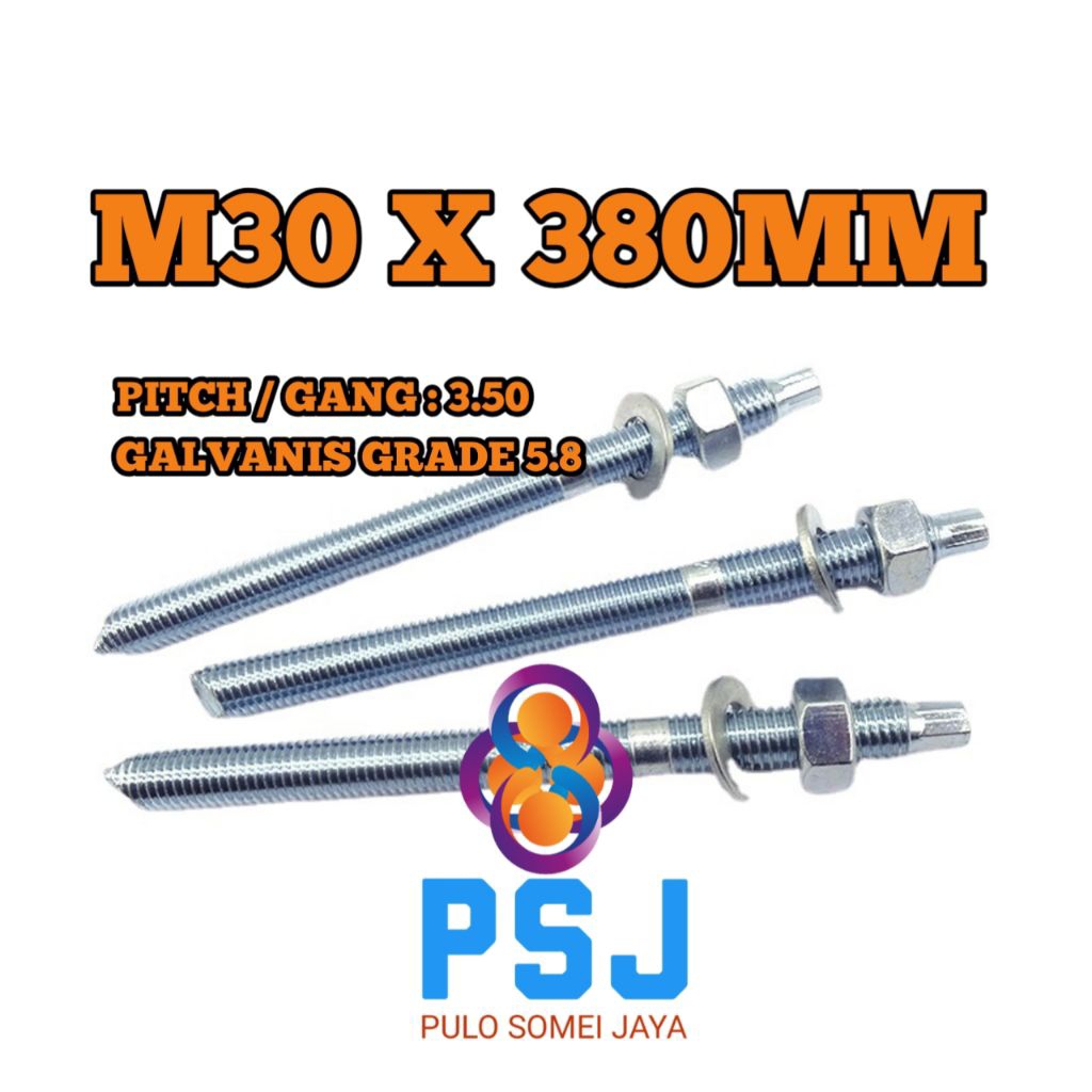 Chemical Anchor M30 x 380 Grade 5.8 / Stud Bolt Chemical Angkur