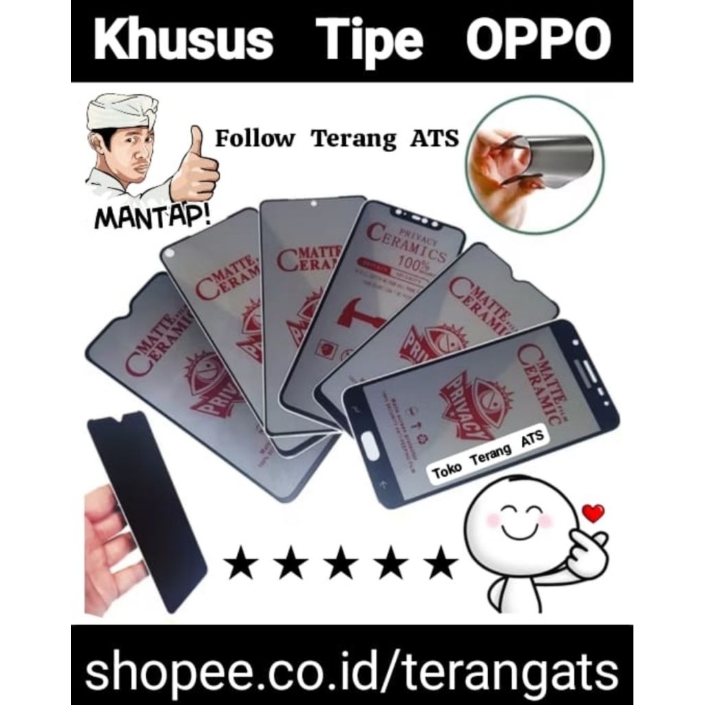 Anti Gores Spy Oppo A3S , Oppo A5 , Oppo AX5 , Oppo A12E , Oppo R15 , Oppo F7 , Oppo F7 Youth , Mi 8