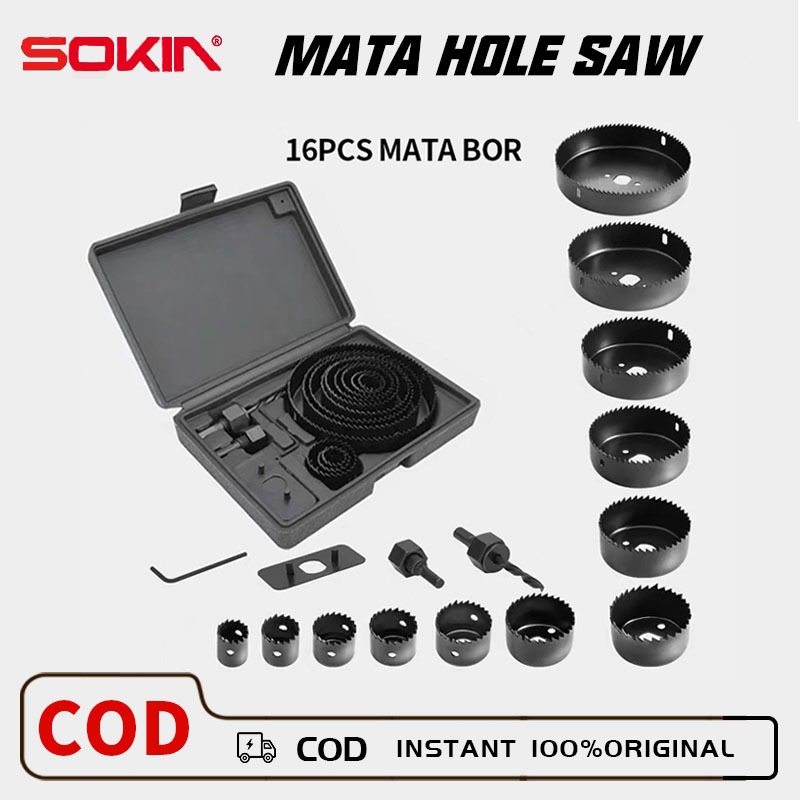 SOKIN 16Pcs Mata bor Hole saw Kit  Mata bor set pelubang kayu pvc dan hidroponik