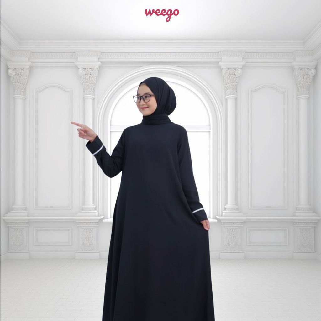 WEEGO - Gamis Crinkle Abaya Anak  - Gamis Anak Perempuan Abaya Remaja Muslimah Gamis Hitam - K476