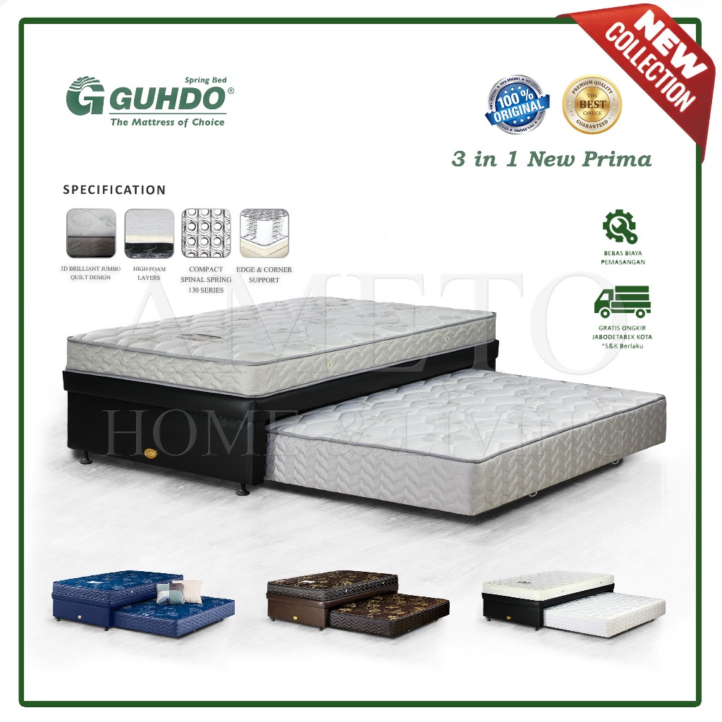 Guhdo Springbed 3 in 1 New Prima 90, 100, 120, 140, 160, 180 x200 (TANPA HEADBOARD), (HANYA RANJANG 
