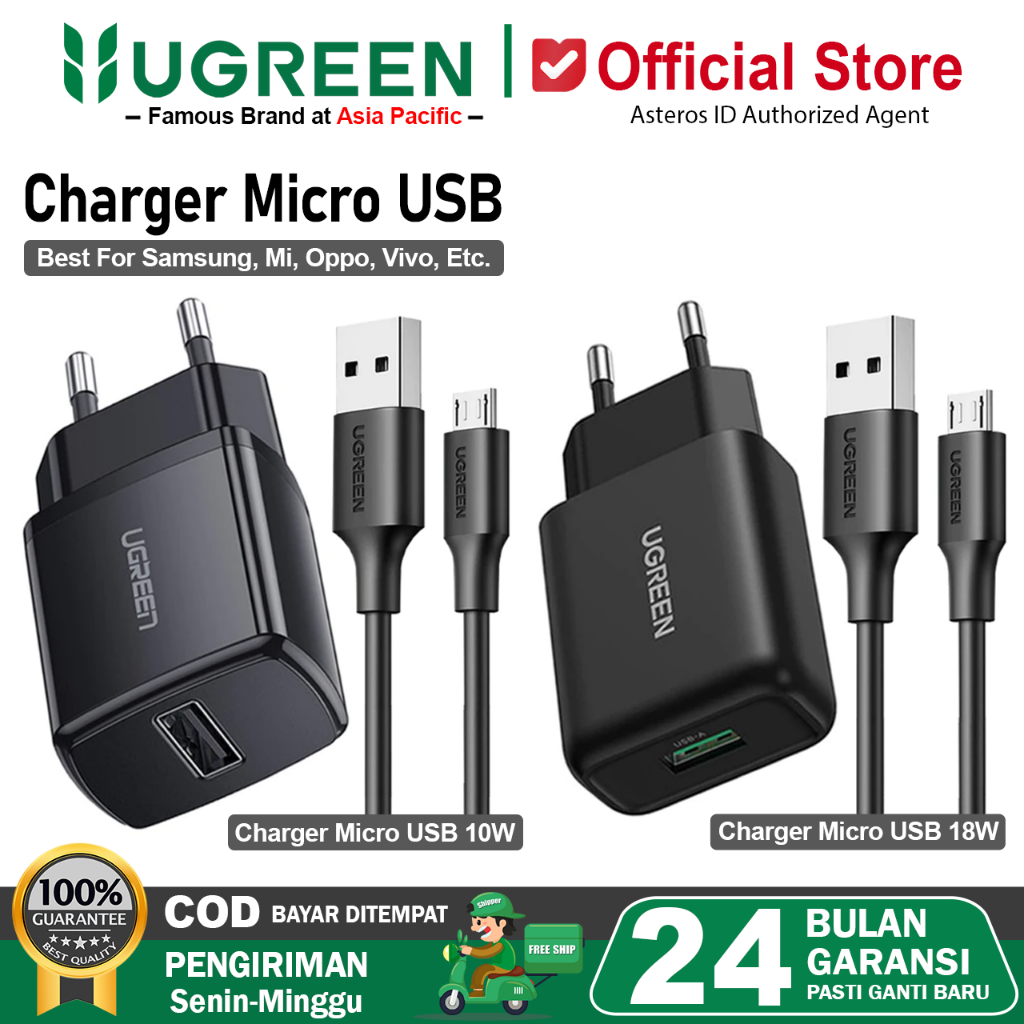 UGREEN Charger Micro USB For Samsung, Mi, Oppo Fast Charging 10w 15w - 18w