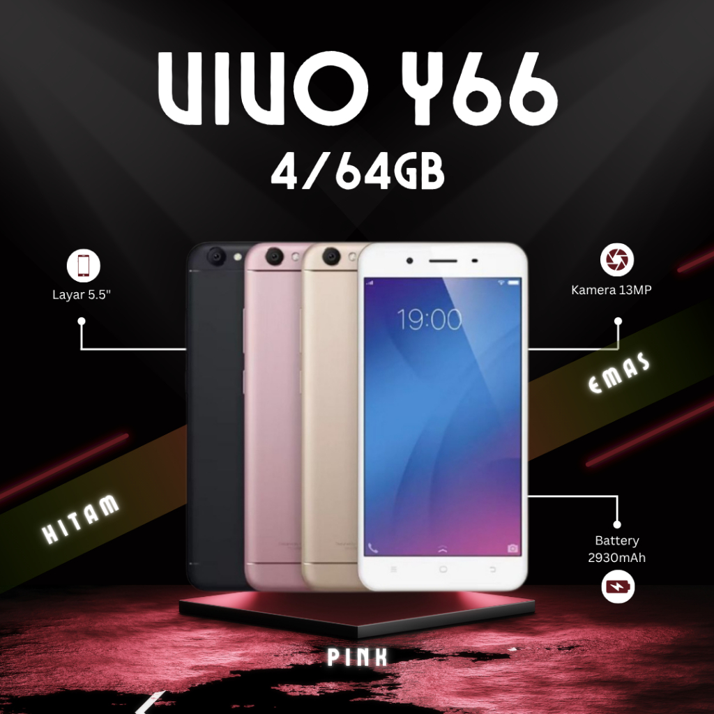VIVO Y66 4GB 64GB GOLD PINK Baterai 3000mAh 13 MP kamera