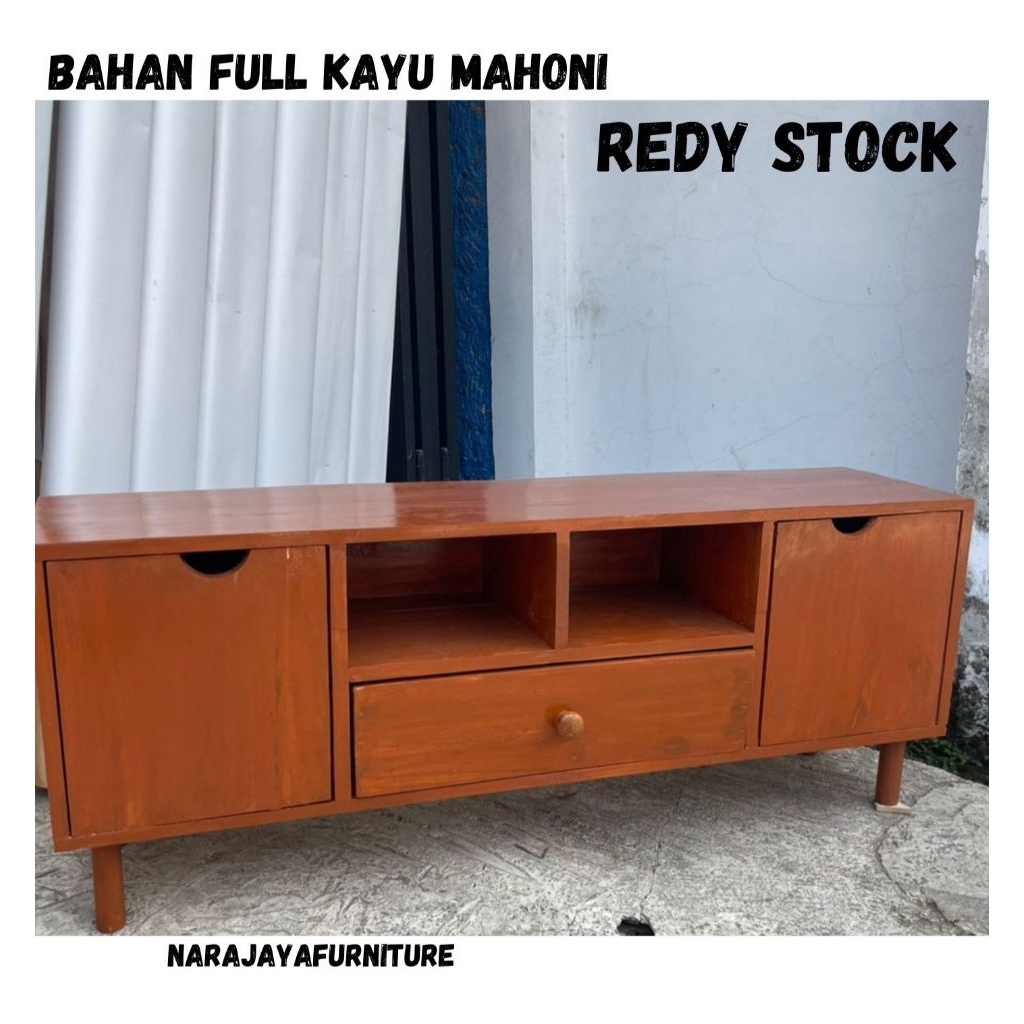 [Redy Stock Meja TV] Rak Meja TV Kayu Mahoni 3Laci
