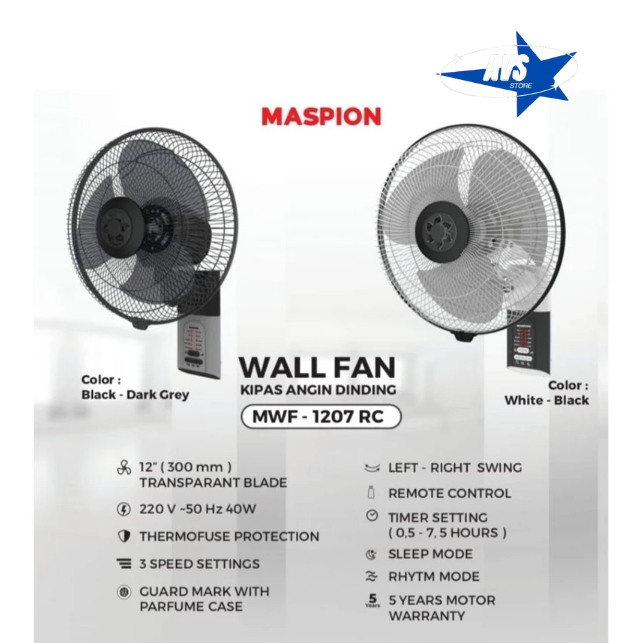 MASPION WALL FAN KIPAS ANGIN DINDING 12INCH MWF 1207 RC REMOTE