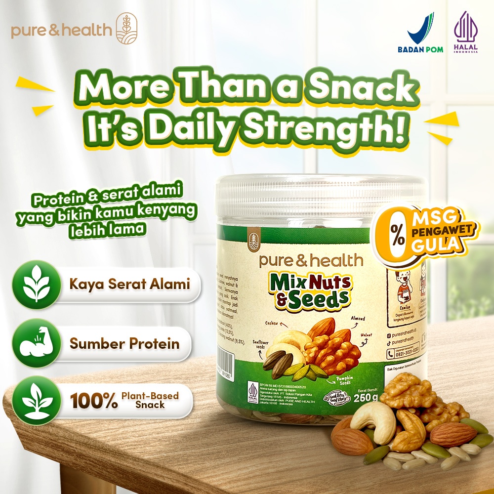 Mix Nut and Seed 250 gram Pure and Health Camilan Sehat Tanpa MSG