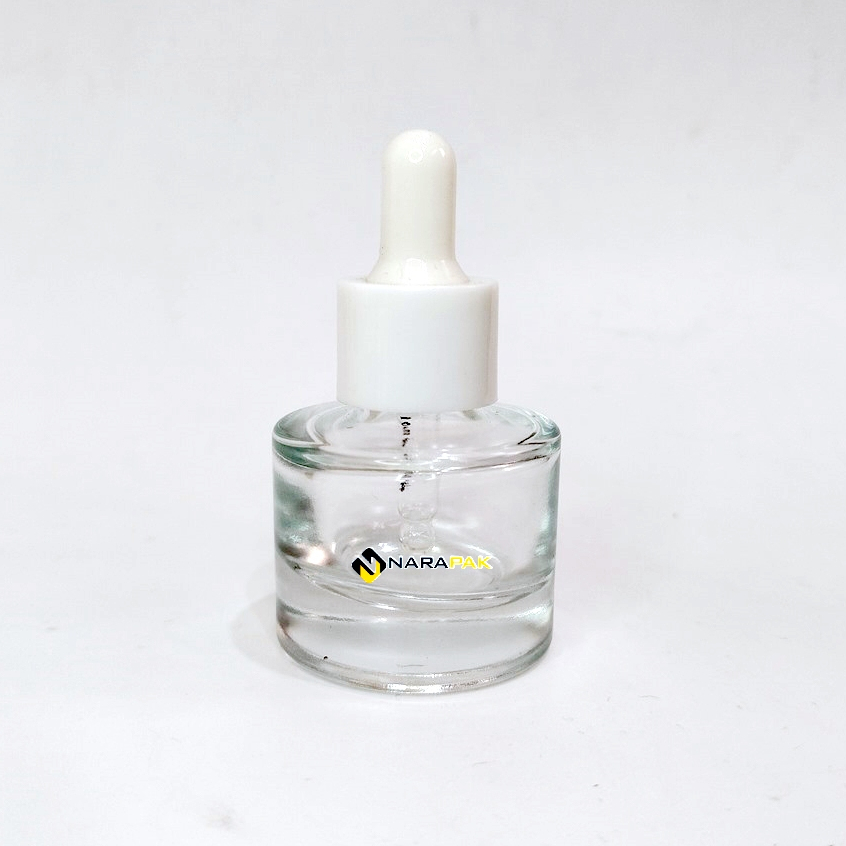 Botol Kaca 20ml Bulat Gemuk Kaca TEBAL Botol Pipet Serum Skincare Tutup Putih Botol Skincare Premium