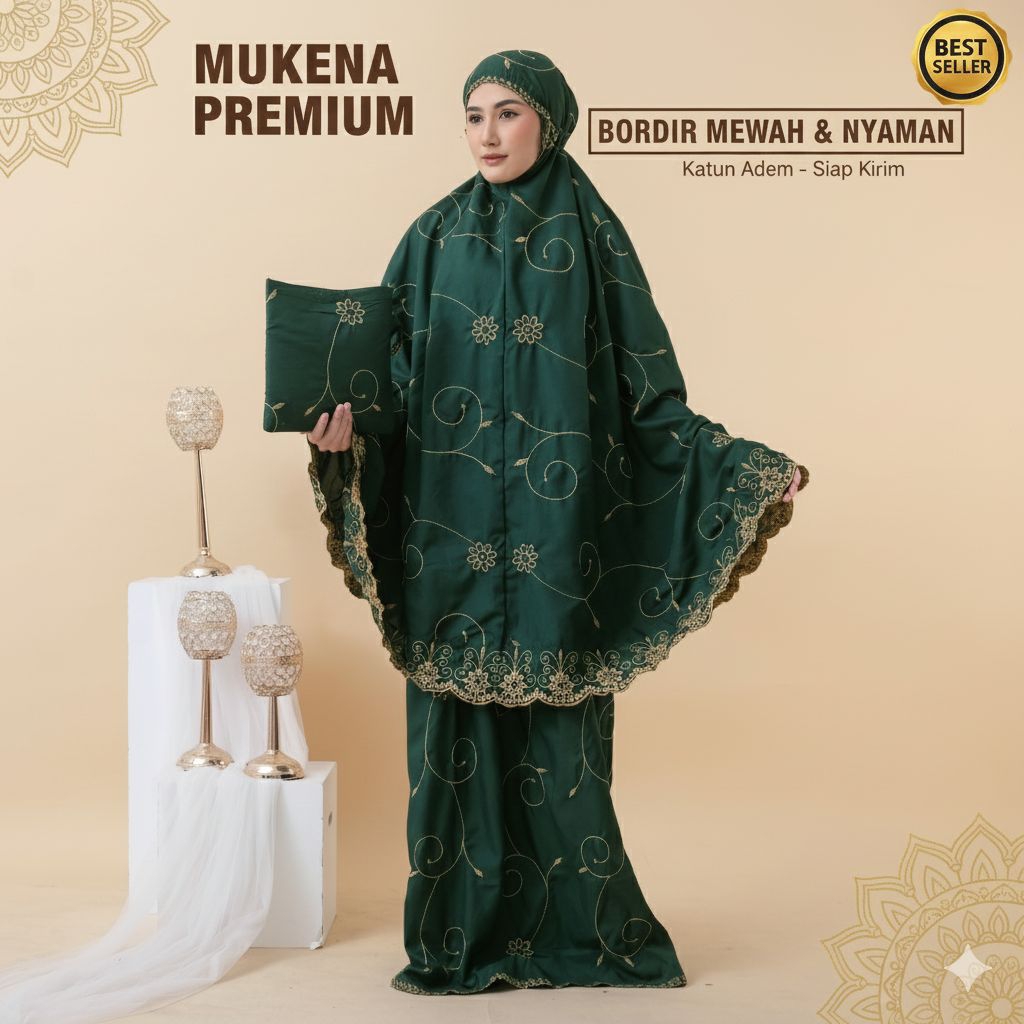 Maysaron Mukena Dewasa Katun Bordir Gracella Teratai Full Bordir Set Tas