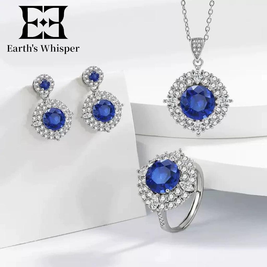 EWS19B Set tiga potong baru dari batu permata berwarna, batu permata biru kepingan salju, kalung, ci