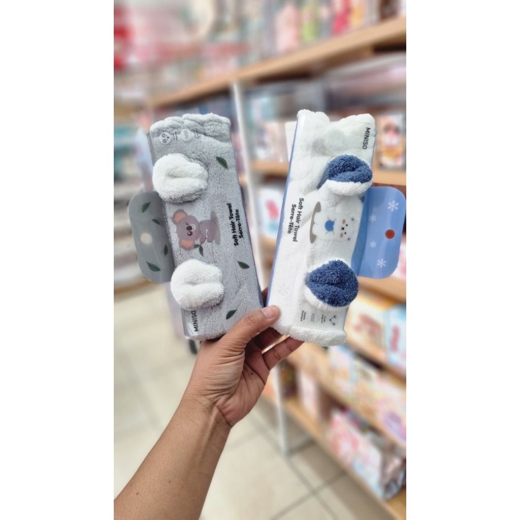 Miniso - Soft Hair Towel  Animal Series Thicker 3D Headband (Polar Bear & Koala)