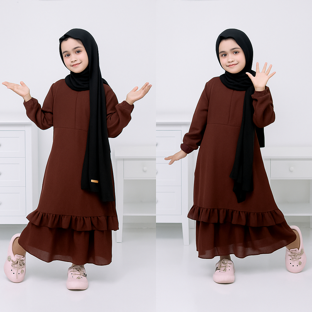 HEMAT Gamis Ceruty Anak Usia 4-13 Tahun Model Malaysia Melayu Tanpa Hijab KEKINIAN