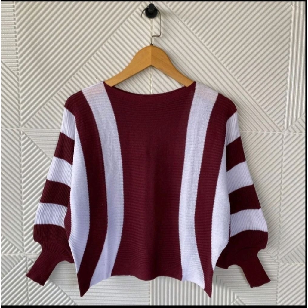 Blouse Batwing rajut motif zebra on size jumbo /sweater rajut oversize Batwing kombinasi /atasan wan