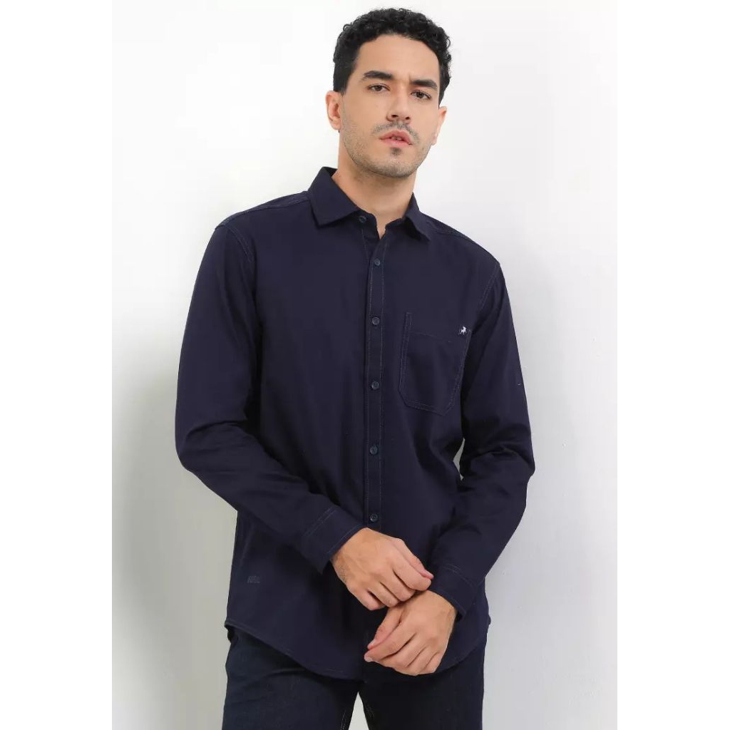 Cotton Pique Shirt KLL552 KEMEJA LOIS ORIGINAL PRIA TERBARU LENGAN PANJANG HITAM BLACK