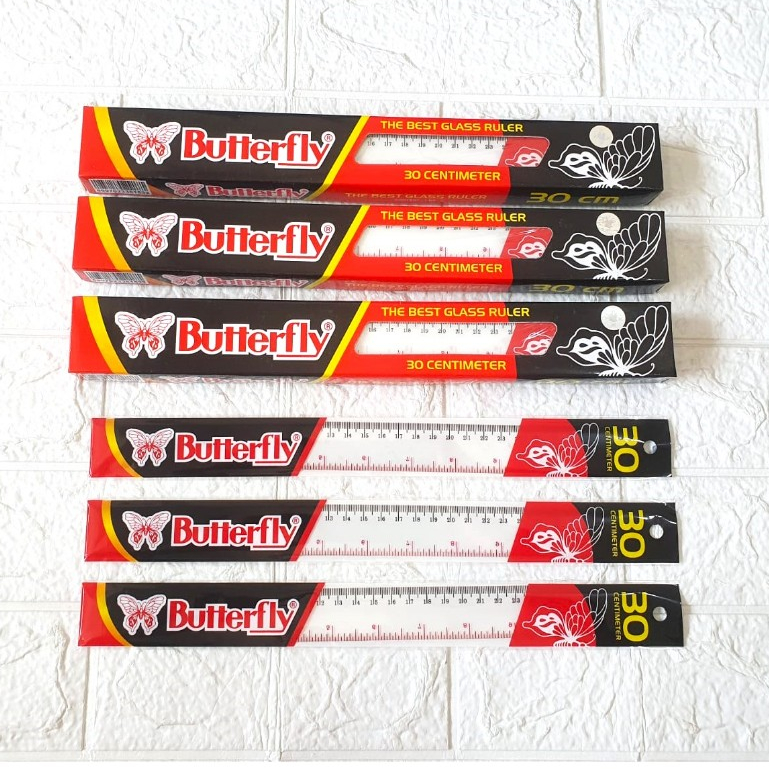 Penggaris 30 Cm Glass Ruler BENING BUTTERFLY  - Garisan 30 cm