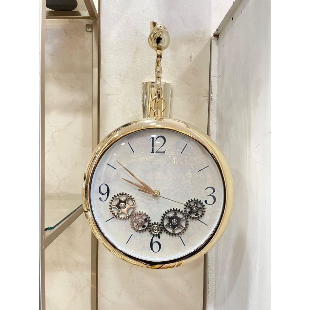 Jam Dinding Gold Jam Gantung 2 Sisi Jam Dinding Bolak Balik hijau Gold Emas Unik Jam Dinding Mewah