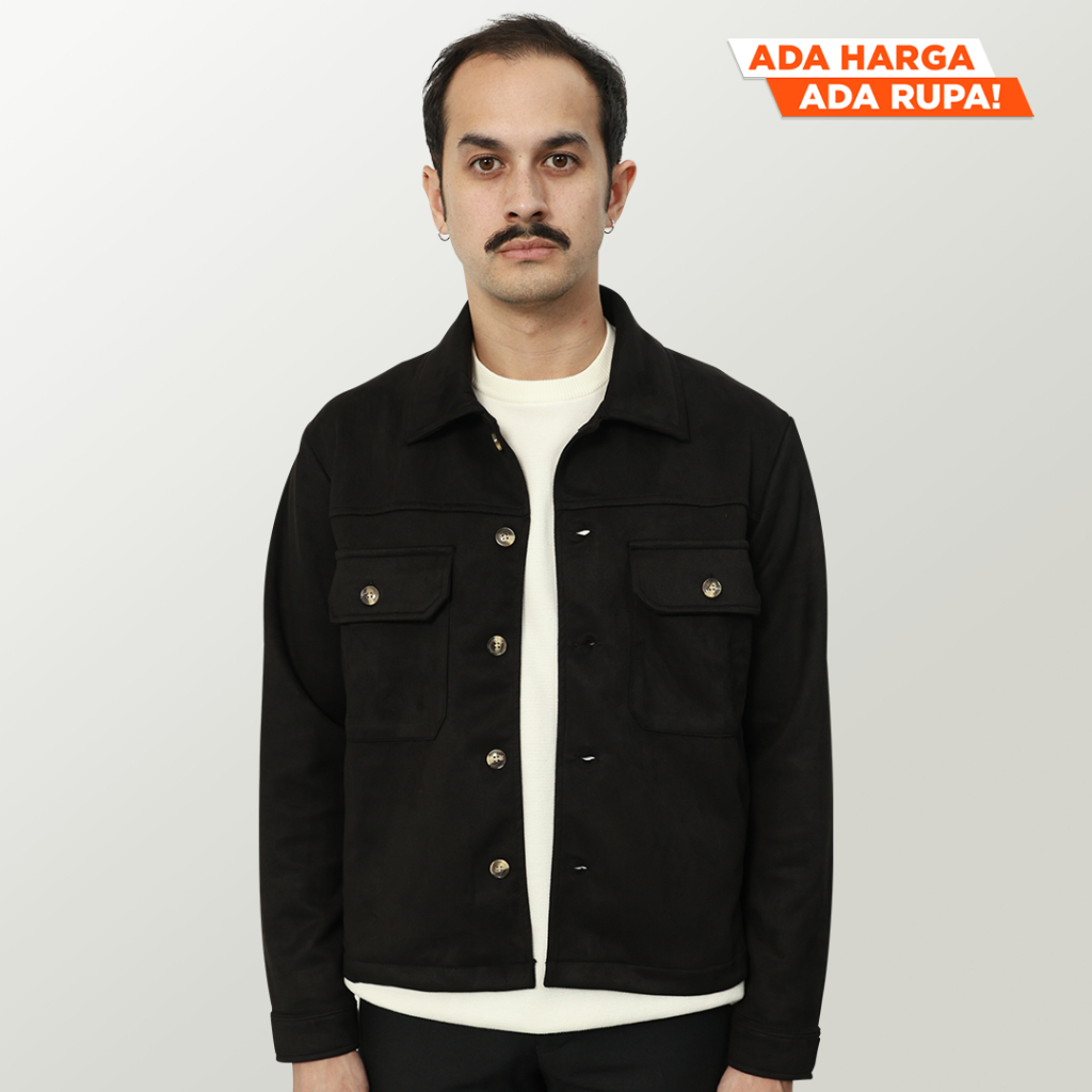 Froyemul FORME SUEDE JACKET BLACK - Jaket Suede Pria Trucker Warna Hitam