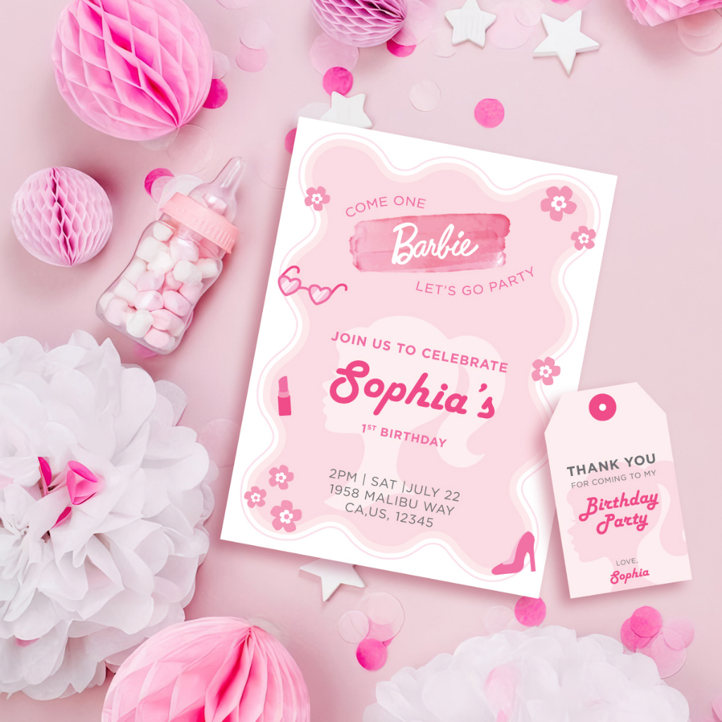 Kartu Undangan Ulang Tahun Anak (include Tag) - Tema Barbie