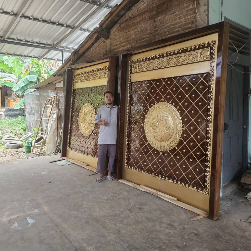 Pintu Masjid Nabawi Ukuran 200 x 220 cm Ukiran Kayu Jati