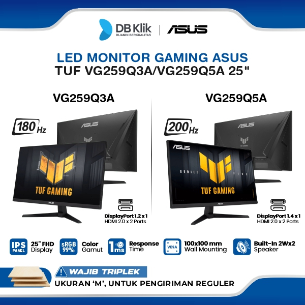 ASUS TUF VG259Q3A 180Hz / VG259Q5A 200Hz Monitor Gaming 25" IPS FHD 1ms AMD FreeSync Built in Speake
