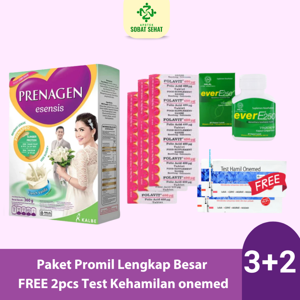 [PAKET PROMIL LENGKAP 1 BULAN]  1BOX Prenagen Esensis French Vanilla 360gr + 3 Strip Folavit 400 Mcg