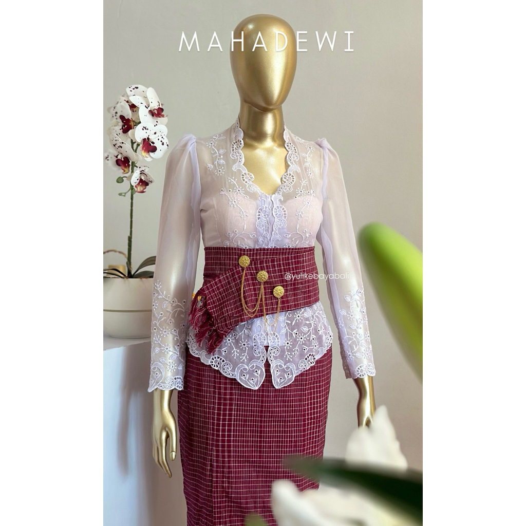 Kebaya Bordir Mahadewi leher U lengan lonceng / lengan panjang | kebaya bali wisuda modern