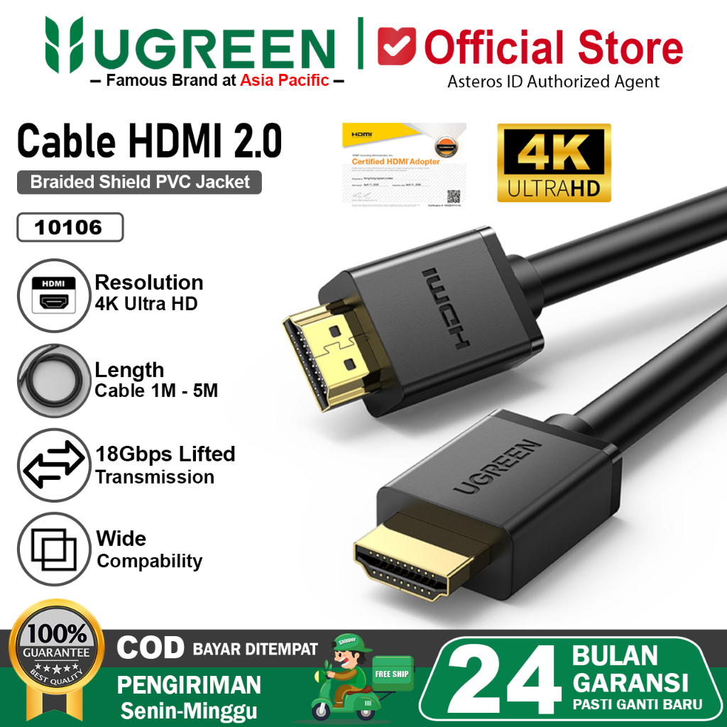 UGREEN Kabel HDMI To HDMI 4K 60Hz 18Gbps Ultra HD  HD104 1Meter