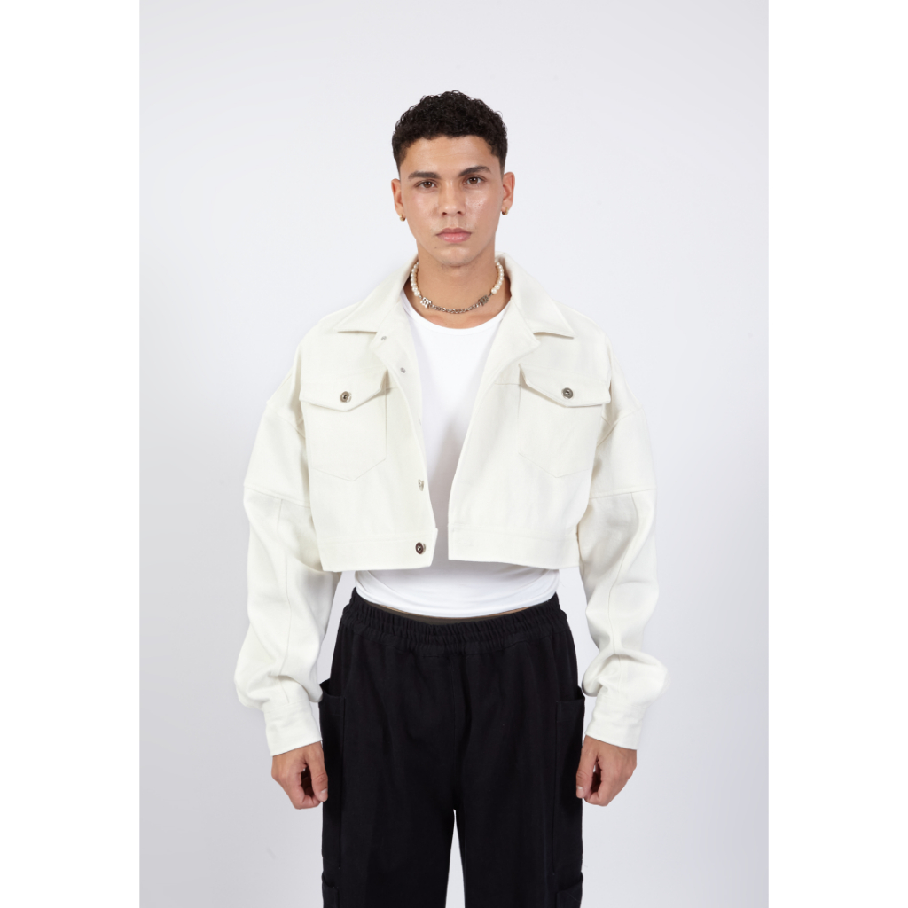 OCWA JULES WHITE CROP DENIM JACKET