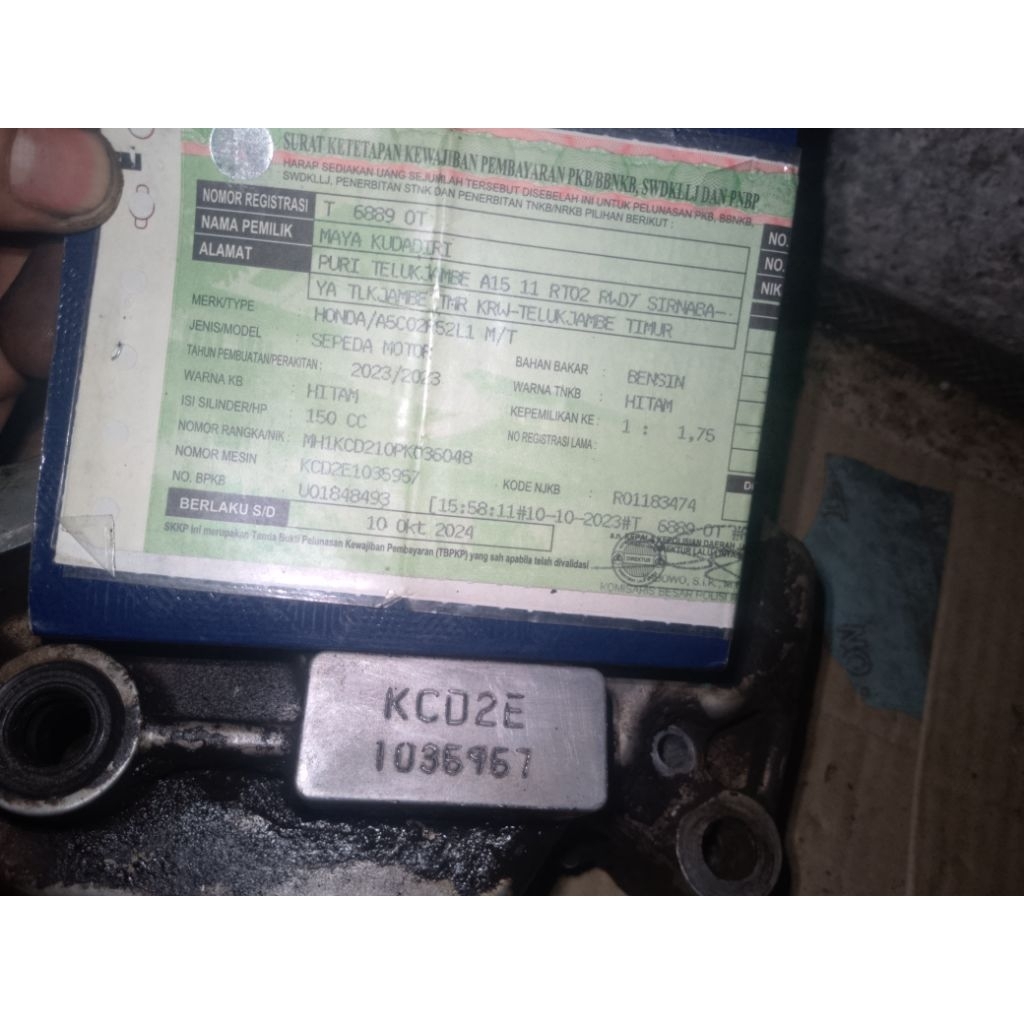 dokumensurat surat lengkap motor Honda CBR150R tahun 2023 Poto real pict