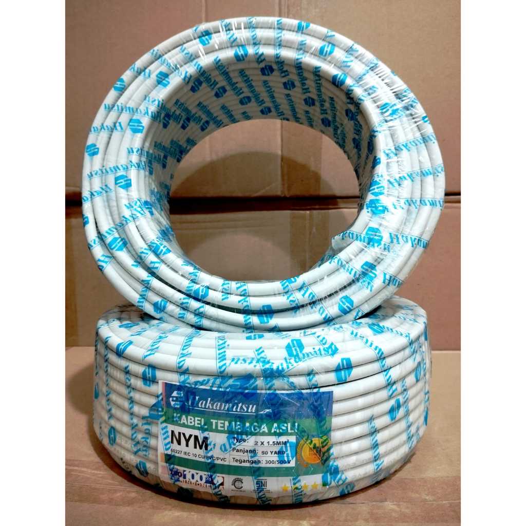 Kabel NYM HAKAMITSU 2x1.5 mm 50Y ( 1 KARUNG ISI 6 ROLL ) NYM 2 x 1,5 SNI