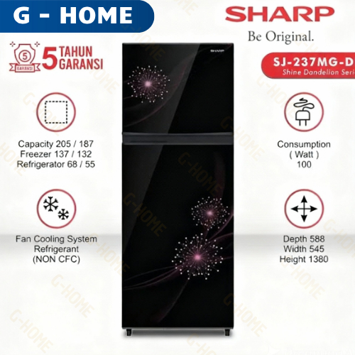 KULKAS SHARP 2 PINTU SJ-237MG-DP / SJ-237 LOW VOLTAGE 205L - PINK