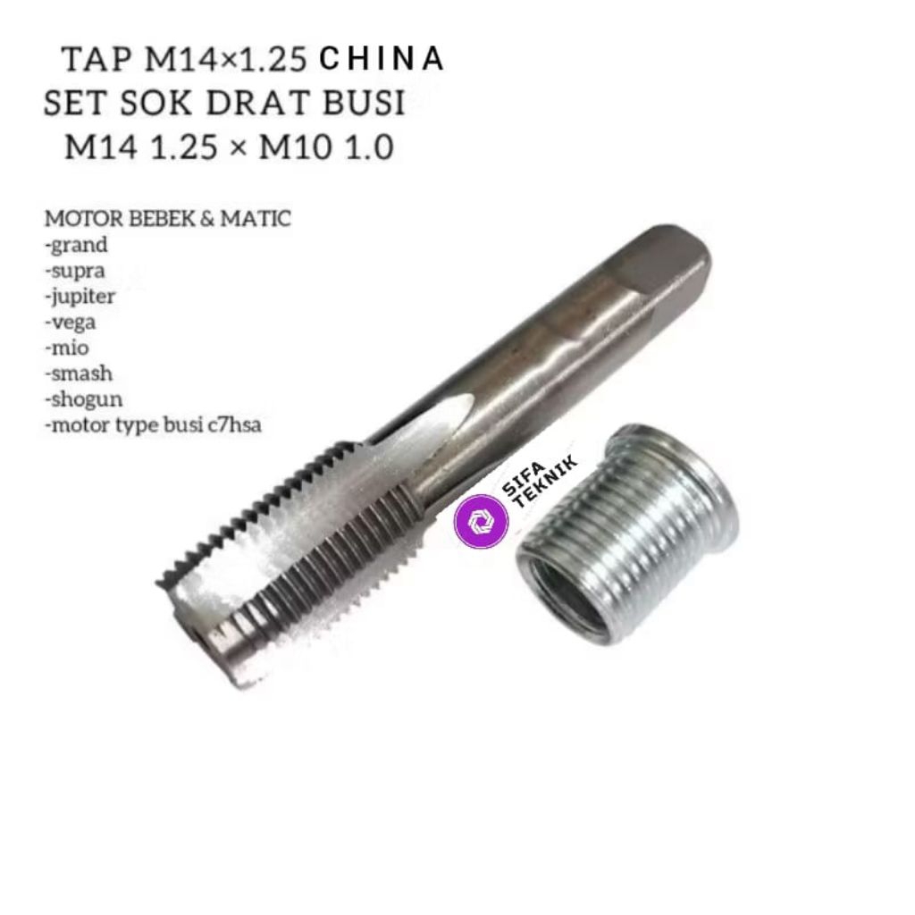 PAKET TAP SET SOK DRAT/BOSH DRAT UNTUK PERBAIKAN DRAT BUSI SLEK/DOL MOTOR