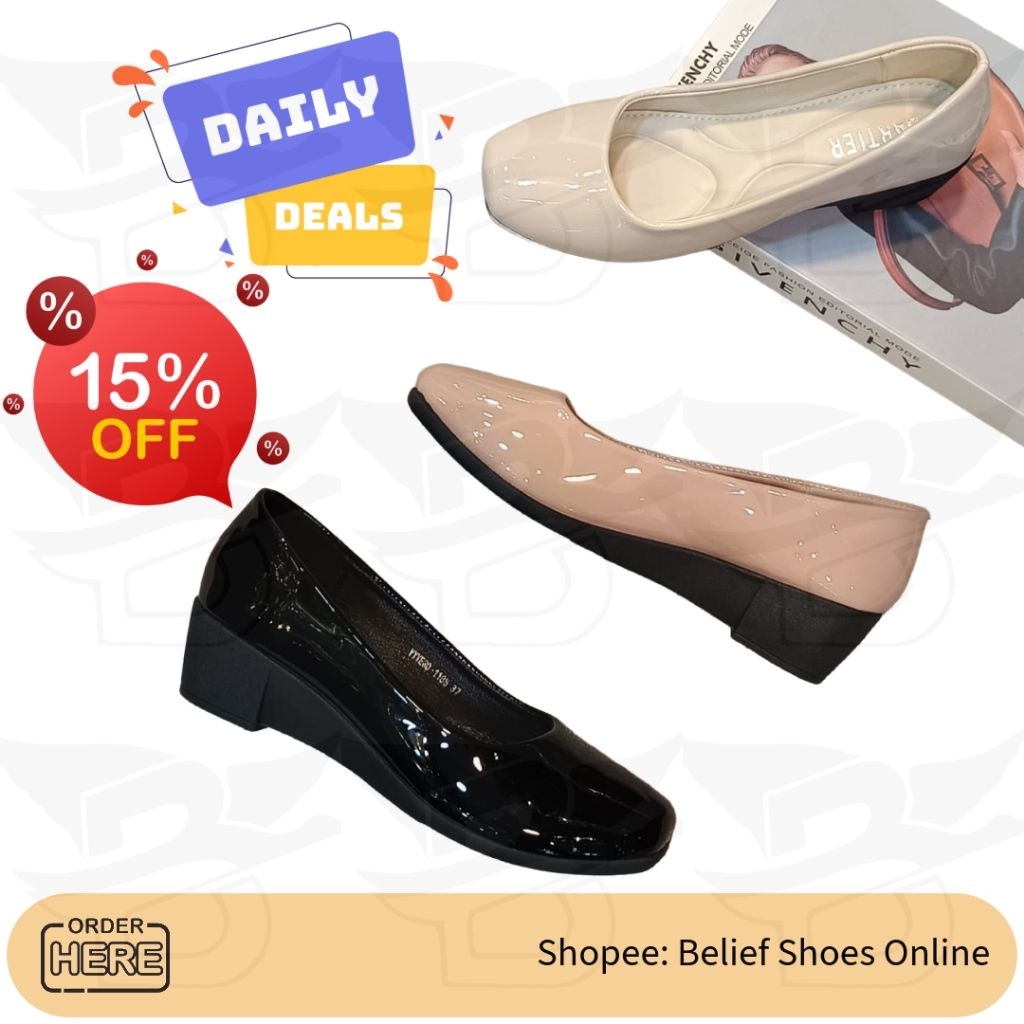 Sepatu Wanita Polos Pantofel Kantor Import 30-1165 Hitam, Beige